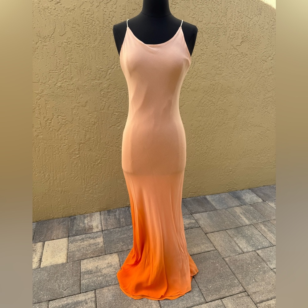 Vintage Y2K EREZ LEVY Ombré Orange Degradé Chiffon Evening Dress Gown Sz 4